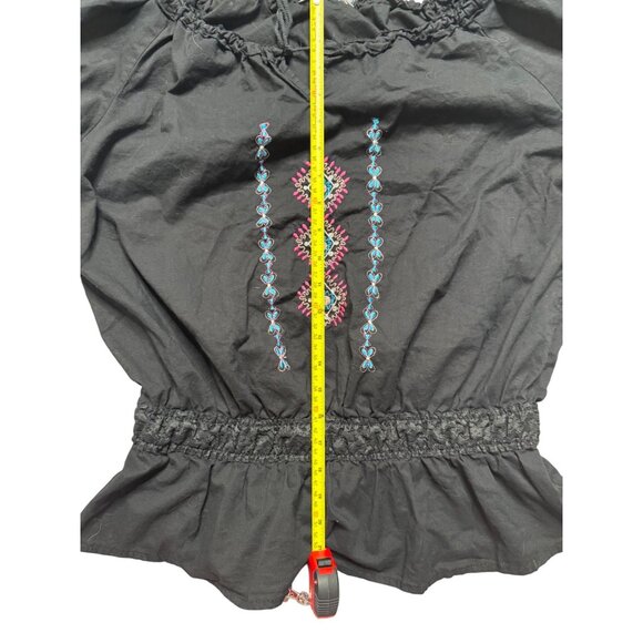 CG Sport Black XL Embroidered Peasant Top & Smocked lace Hem Peplum Whimsigoth - Picture 5 of 9